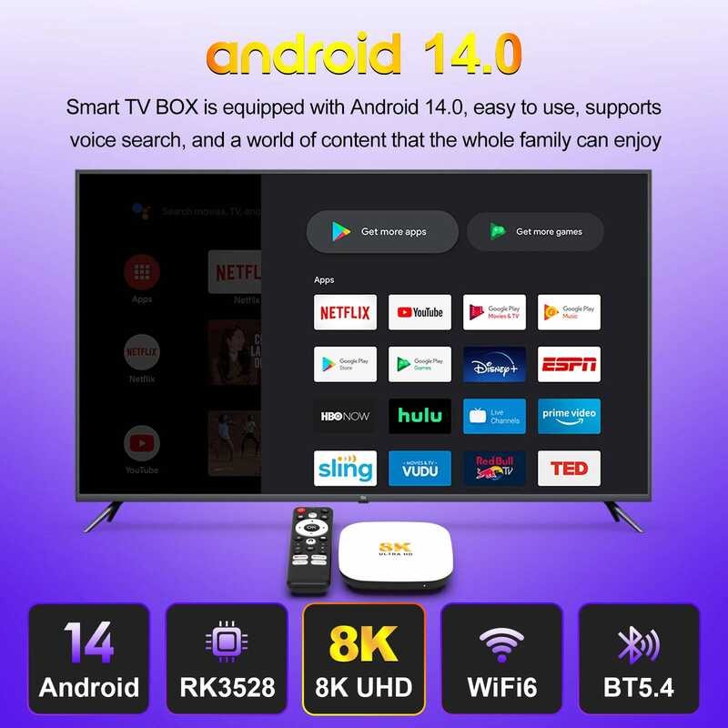 ▥ H96 Max Set-Top Box M2 Plus Android 14 กล่องทีวีbt5.4 Wifi6 8K Rk3528 Quad-Core Google Voice