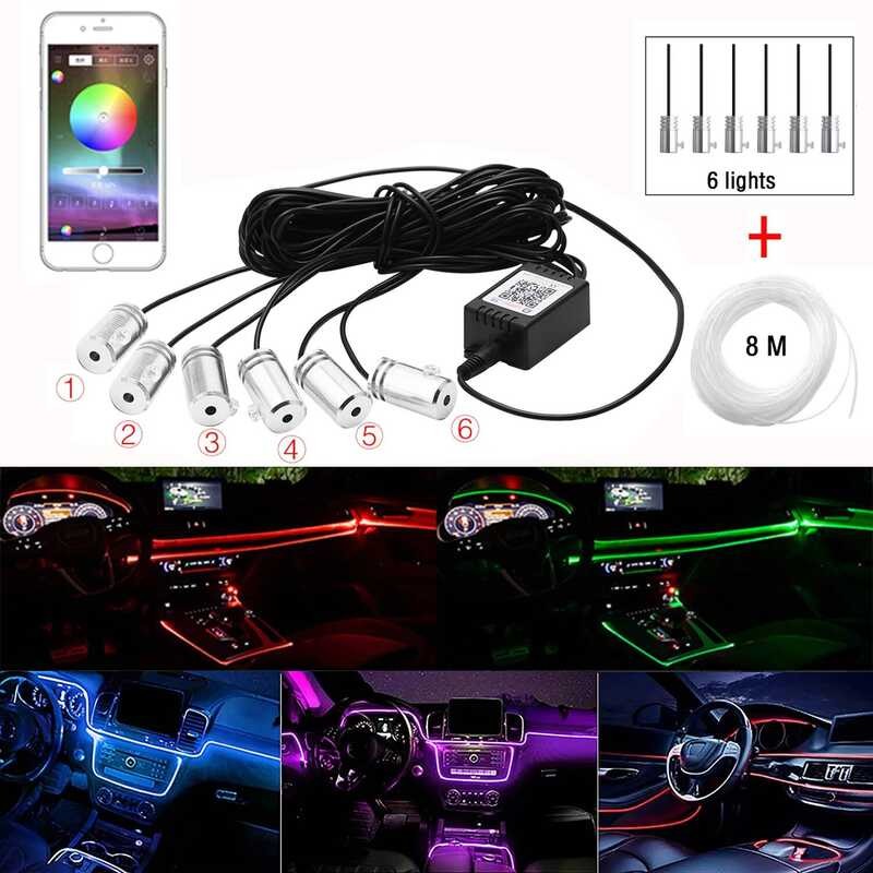 C 4/5/6 In 1 Car Ambient Decoration Lamp Kit RGB Neon Bluetooth App Control Cigarette USB Car LED I