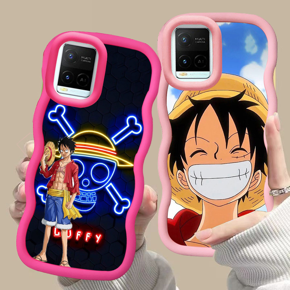 MERAH D-3 One Piece Luffy สีชมพูสีแดงสําหรับ VIVO V30 Y02a Y21a Y02t Y02 Y21s Y21 Y21t Pro 5G สีดํา