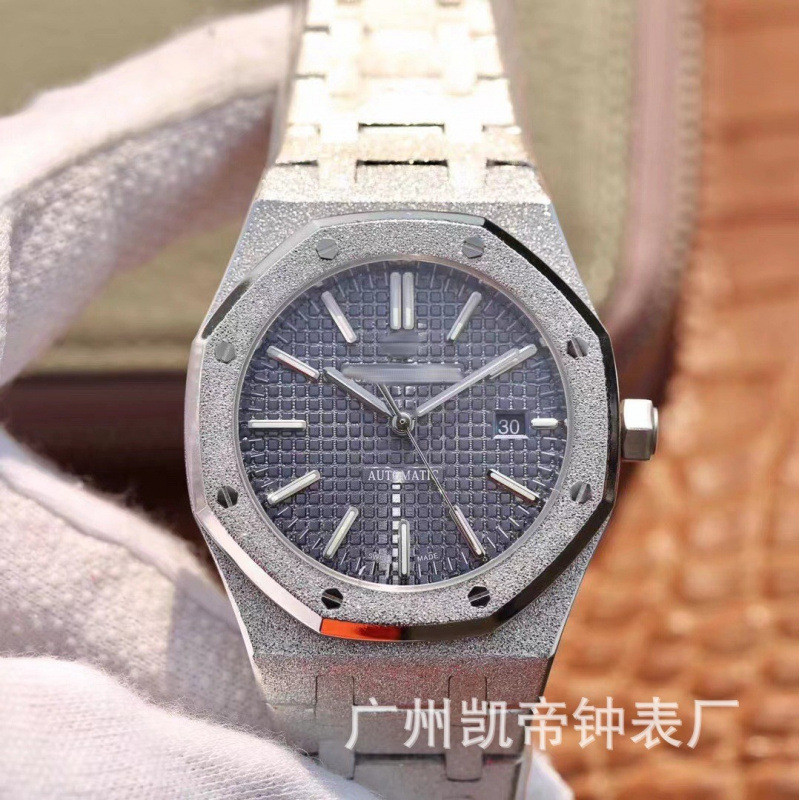 ยิงจริง❤ แฟชั่นขายตรง C โรงงานอัตโนมัตินาฬิกา AP15400 Frost Gold Royal Oak Series นาฬิกาข้อมือนาฬิกา