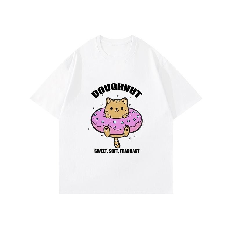 Papaya เสื้อยืด Oversize ลาย "Doughnut Cat" เสื้อยืดคอกลมน่ารักใส่สบาย สไตล์ลำลอง WS1208