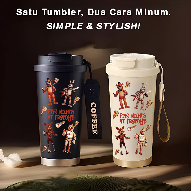 Tumbler Five Nights at Freddys การ์ตูน 500ml สแตนเลส 316 ขวดดื่มแบบพกพา Stylish & Aesthetic พร้อมถ้ว