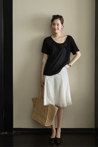 ภาษาฝรั่งเศสคํา Classy ลูกไม้เย็บลูกไม้กระโปรงหญิง A-Line กระโปรง