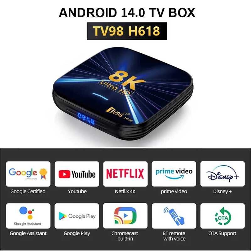 ▥ Android TV Box Tv98 Allwinner H618 Dual Wifi 2.4G และ 5G Hdr10 4Gb 64Gb สตรีมมิ่ง Media Playe