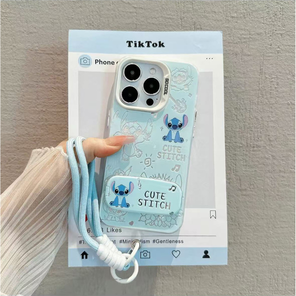 สําหรับ OPPO Reno 12 11F 11 12F 13F 13 14 Pro 5G น่ารักการ์ตูน Stitch คู่หรูหราพับกระจก bracke สร้อยข้อมือ IMD นุ่ม