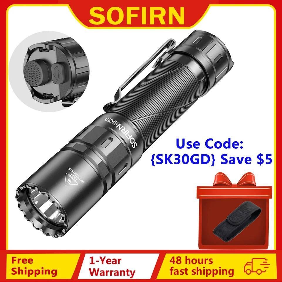 SOFIRN SK30 ไฟฉายLED 21700mAh ชาร์จUSB-C แสงสว่าง3000LM สวิตช์คู่ สำหรับEDC