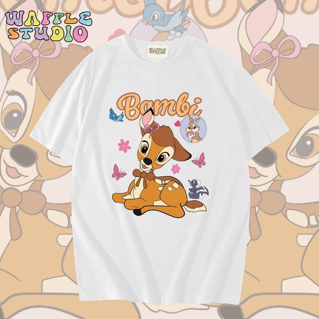 [ ส่งฟรี  ] WS1378 เสื้อยืดโอเวอร์ไซส์ ผ้าคอตตอน 100% เสื้อยืดเกาหลี เสื้อยืด แบมบี้ กวาง Bambi WAF