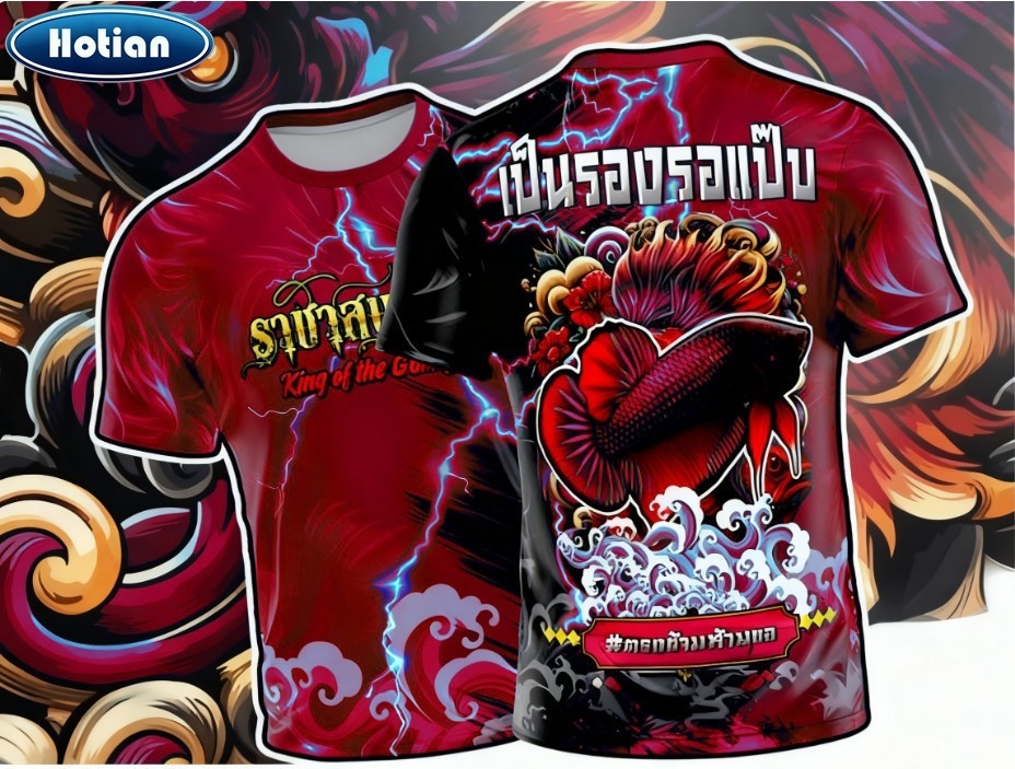 เสื้อปลากัดซิ่ง สีดำ แขนสั้น สีดำ D568 MIN เสื้อกีฬาพิมพ์ลาย ผ้าไมโครละเอียดเกรดเอ ปลากัด betta - รูปที่ 2