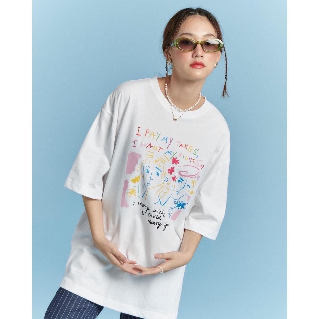 (จัดส่งตลอด 24 ชั่วโมง)เสื้อยืด Oversize ลาย I Pay My Taxes สไตล์เกาหลี วินเทจ น่ารัก ใส่สบาย COTTO