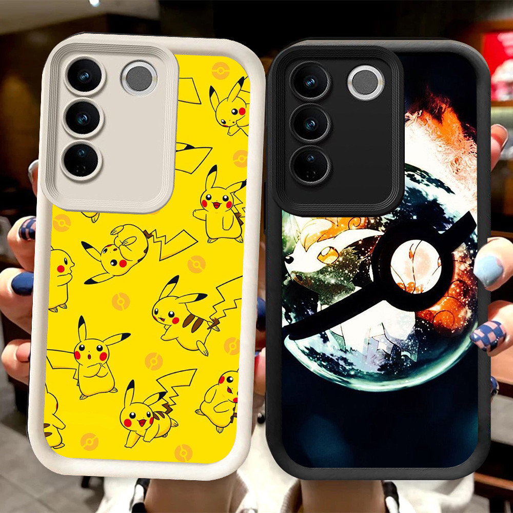 R95 Pikachu Pokemon Casing สําหรับ VIVO V29E Y81 Y81s V29 Pro Y100 สีดําและสีขาว