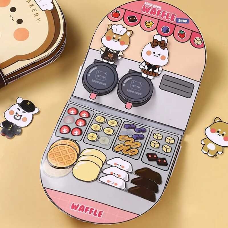 C Roy Colorful Waffle Quiet Book Bread Paper Snack Bar Sticker Game. Handmade Toy Fried Chicken Car