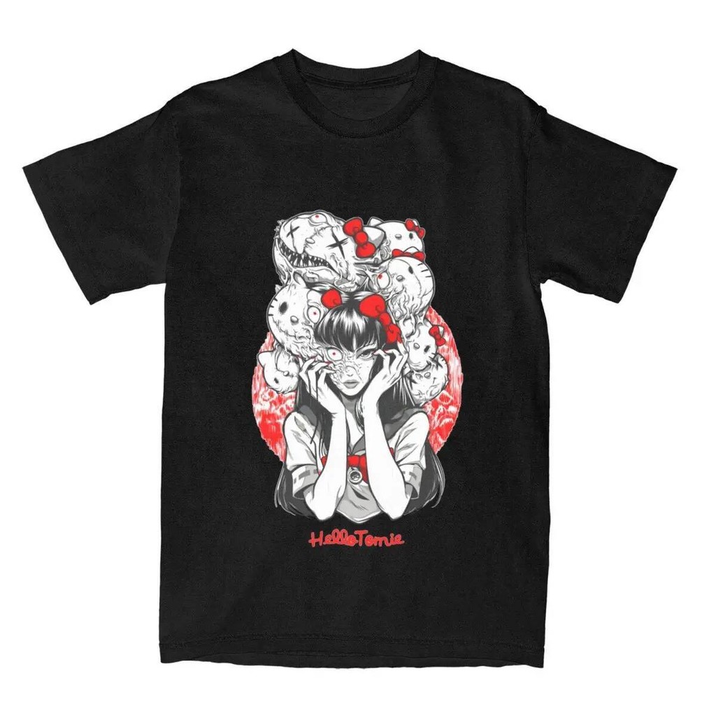 เสื้อยืด Junji Ito X Hello Kitty ผ้าฝ้าย 100% สไตล์เหมาะฤดูร้อน