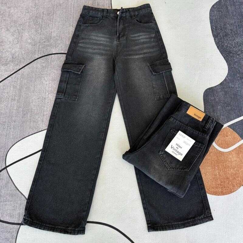 กางเกงยีนส์คาร์โก้ สีดำเฟดเทา ป้ายvintage ผ้าไม่ยืด #5026 F72