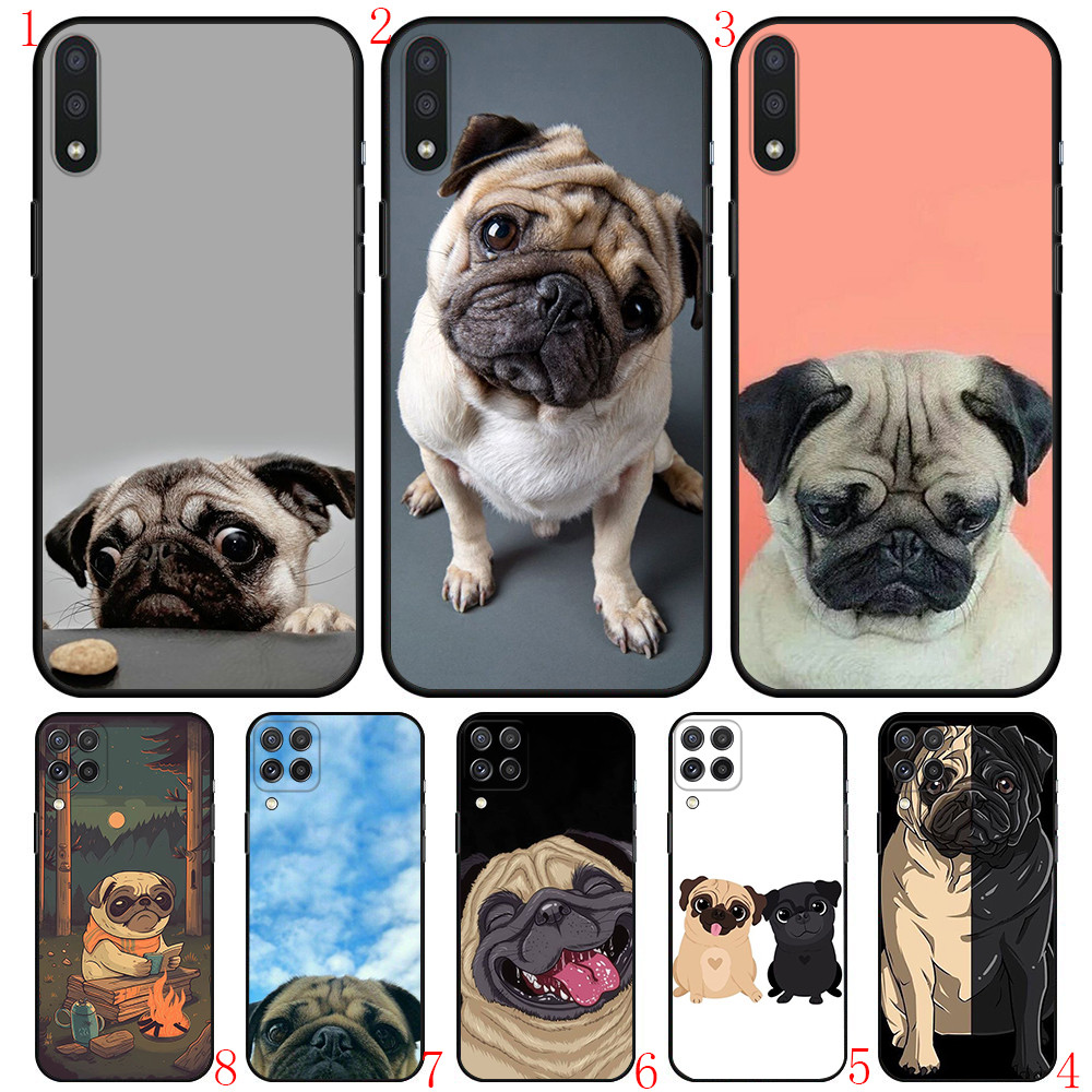 OPPO F19 Reno 2 2Z 2F 3 4 Pro 5F 5Lite Reno 5 Pro Plus B15 Pug Dog น่ารักนุ่มสีดําเคสโทรศัพท์