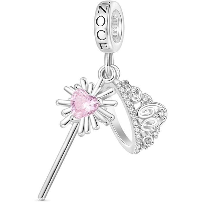 GNOCE Wicked Glindas Crown & Wand จี้ Dangle Charm สร้อยข้อมือผู้หญิง, S925 เงินสเตอร์ลิง Dangle Ch