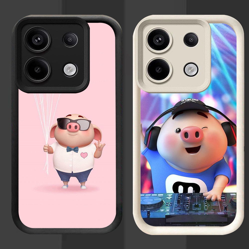 R49 ปลอกหมูน่ารักสําหรับ Infinix Note 40 40S Pro Plus 5G สีดําและสีขาว