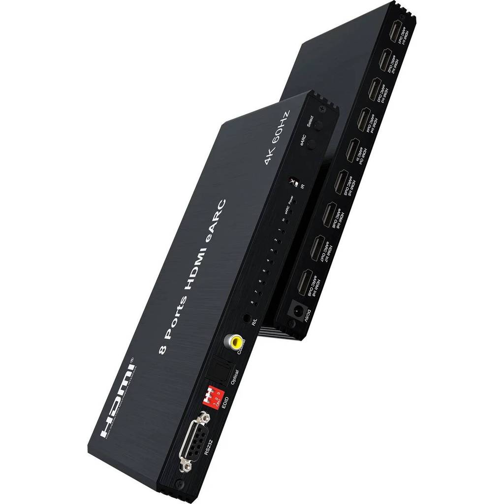 8 พอร์ต HDMI EARC Audio Extractor Repeater 1 ใน 8 ออก EARC เสียงกลับ 1x8 Splitter / 4K 60Hz 8x1 HDMI
