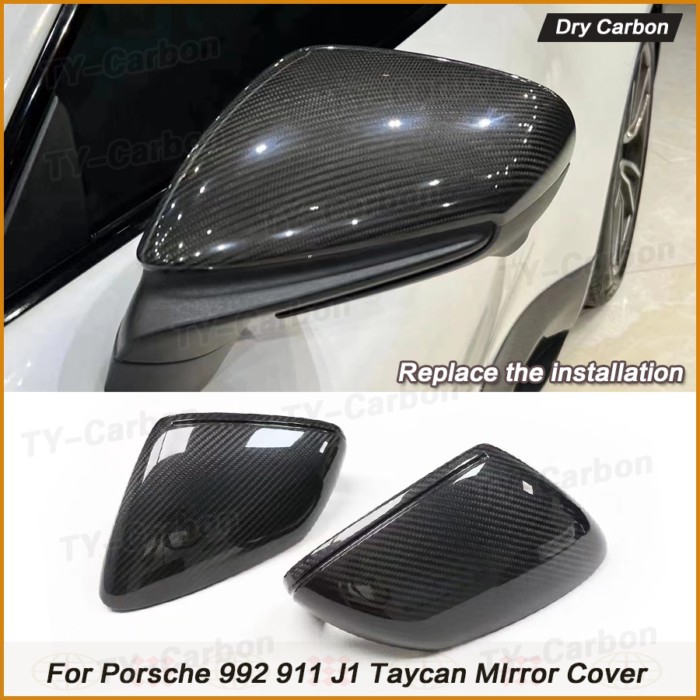 Real Dry Carbon Fiber Car Rear Side Mirror Cover Replace For Porsche Taycan 911 992 Carrera Turbo S
