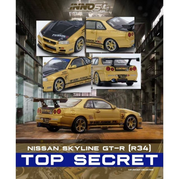 INNO 1; 64 NISSANR34 TOP SECRET Nissan R34 GT-R โมเดลรถอัลลอย