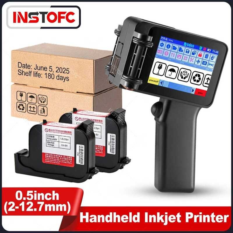 เครื่องเจ็ทมือถือแบบไม่เข้ารหัส 12.7 มม. พร้อม Fast-Drying สําหรับข้อความ QR Barcode Batch Number Da