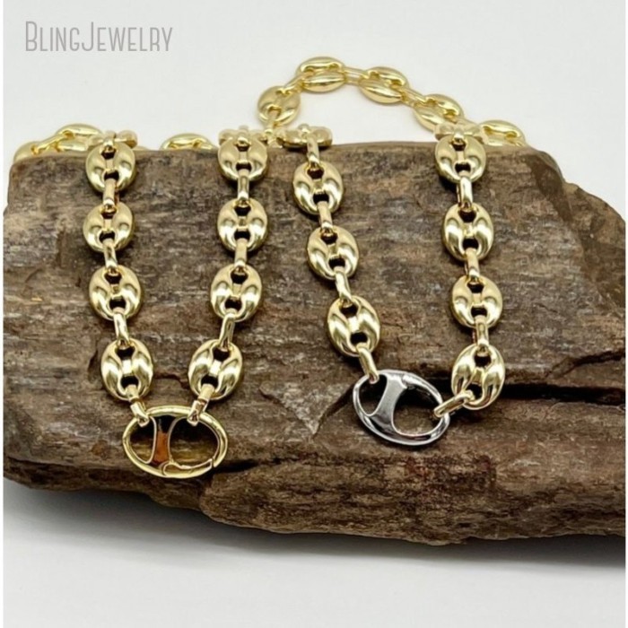10pcs Stacking Minimal  Mariner Anchor Chain Chkoer Puffy Coffee Bean Necklace Women Stainless@* 79
