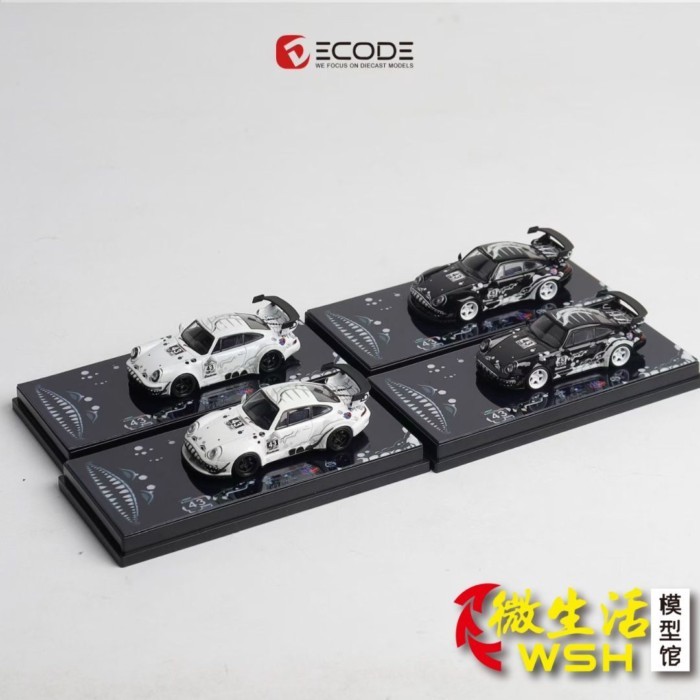 ถอดรหัส 1: 64 Porsche RWB 993 964 ดัดแปลงสีดําสีขาวมังกรทาสีรถรุ่น