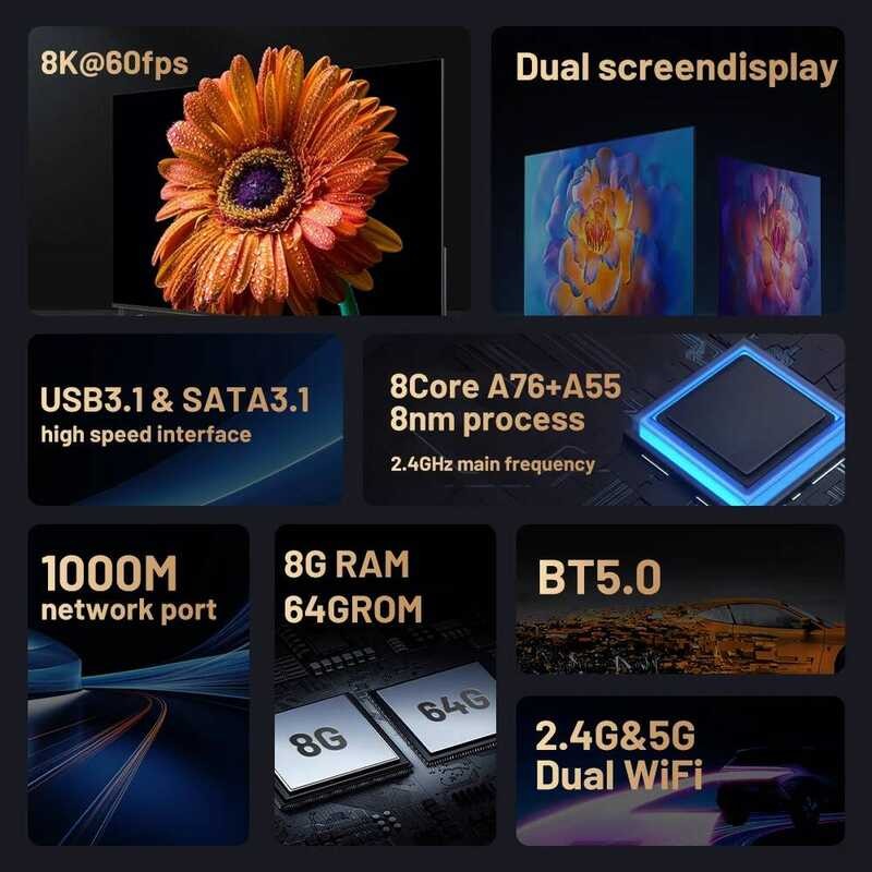 ▥ Kinhank Superคอนโซลx5 Pro Android TV Boxสําหรับ 8K 60Fps 4K @ 120Fpsพร้อมandroid 12 8G + 64G