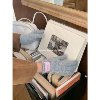 ถุงมือผ้าขนสัตว์แบบถัก สีทึบ สไตล์น่ารัก เหมาะสำหรับฤดูหนาว