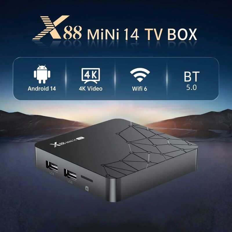 ▥ X88 Mini 14 กล่องทีวี Android 14.0 OS Rk3518 4K 2.4G/5.0Ghz Dual Wifi 10/100M Ethnet BT 5.0 V