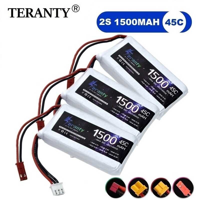 444 แบตเตอรี่ TERANTY 1500Mah 2S 7.4V 45C อุปกรณ์เสริมสำหรับเครื่องบิน/รถยนต์และเรือจำลอง