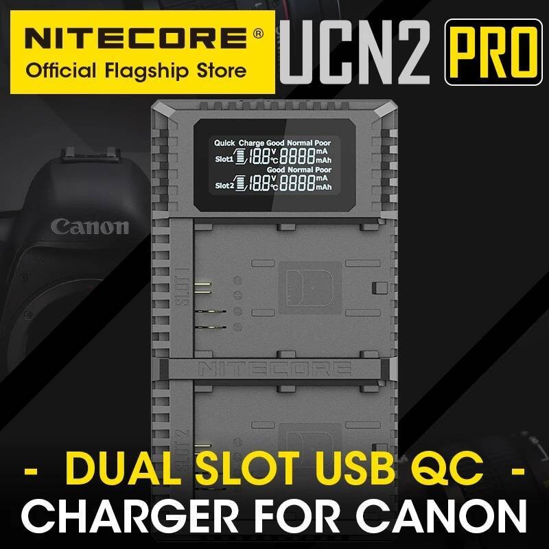 NITECORE UCN2 PRO กล้องชาร์จแบตเตอรี่ดิจิตอล USB QC Fast Charge Dual Slot สําหรับ Canon LP-E6N EOS R