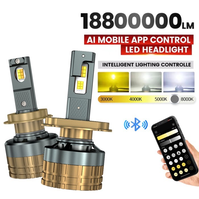 2pcs APP Control H7 Car Headlight Bulb 9800W  H4 Mini Turbo Headlight Wireless H1 H11 9005 HB3 9006