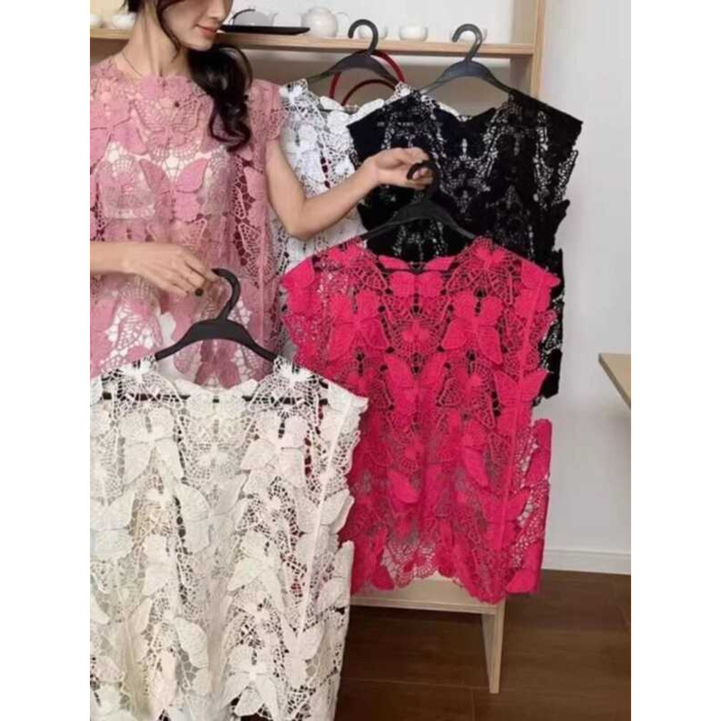 ▥ สําหรับผู้หญิงฤดูร้อนเกาหลีเสื้อกั๊กแขนกุด 2025 Ropa Mujer O-คอผีเสื้อเย็บปักถักร้อยแฟชั่นถัง