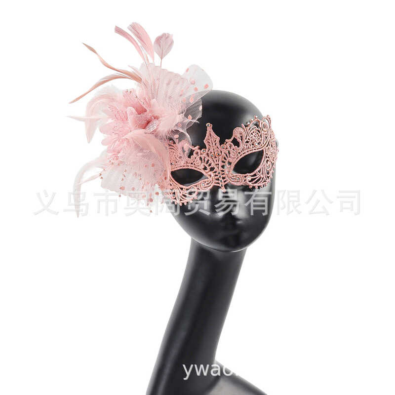 Venice Ball Mask Feather Lace Side Flower Blindfold Halloween Party Dress Up Props