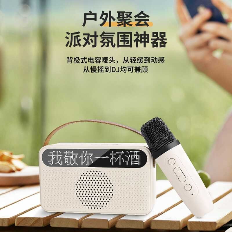 Yan Y9 Lyrics Display ลําโพงบลูทูธไมโครโฟนไร้สายเดสก์ท็อปแบบพกพา KTV Dual Wheat K Song Handy Tool แบ