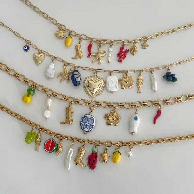 UWorld สร้อยคอมีจี้สีชุบสแตนเลสแบบสังข์ปลาดาว ทนทานต่อเหงื่อและสภาพอากาศหลากหลาย