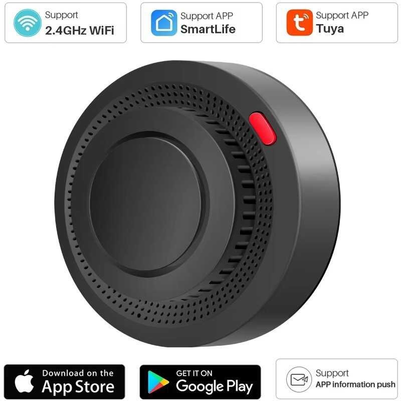 Tuya Smoke Alarm Graffiti Smart Classic Black Detector Mobile app Alarm Sensor