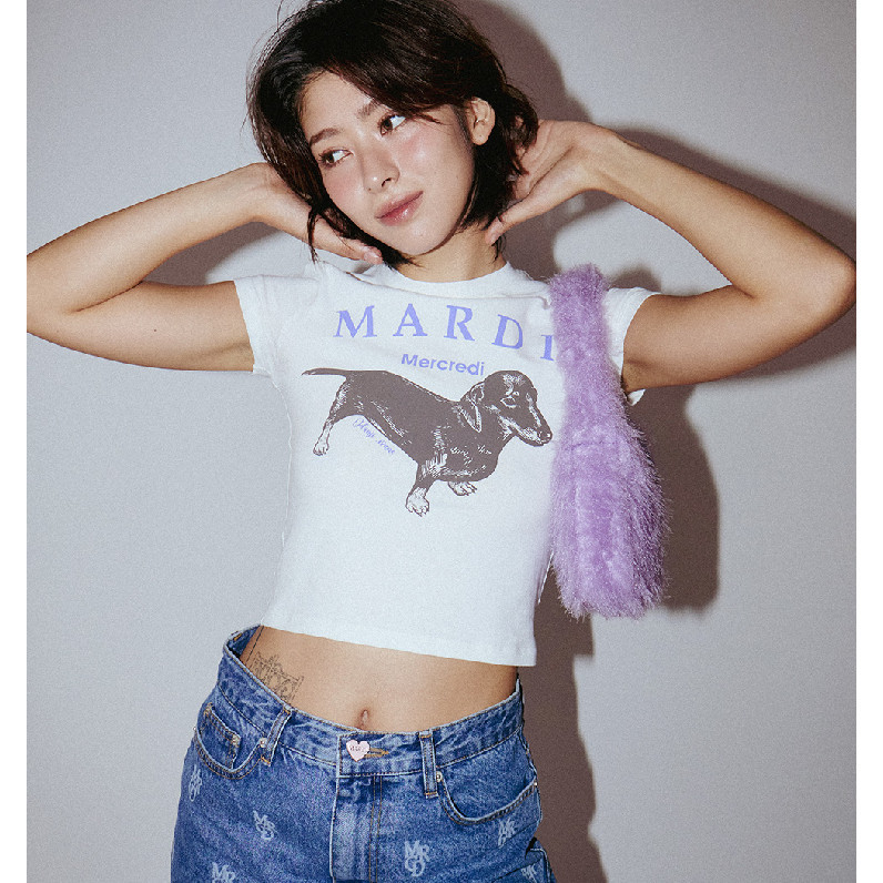 (จัดส่งตลอด 24 ชั่วโมง）OOOK Official [ Mardi MERCREDI ] CROPPED TSHIRT FLOWERMARDI / DDANJI 100%ผ้า