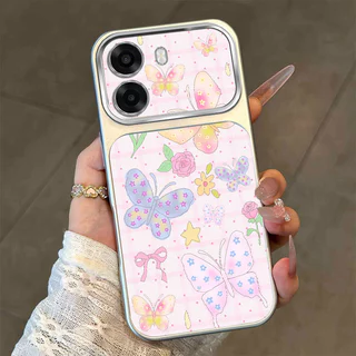 สําหรับ OPPO A6T 4G A6T 5G A6T Pro 4G A6C 4G หน้าต่างขนาดใหญ่ Matte ขั้นสูงเคสโทรศัพท์ความงามผีเสื้อที่มีสีสันและแมวน่ารักออกแบบใหม่รูปแบบ ‌