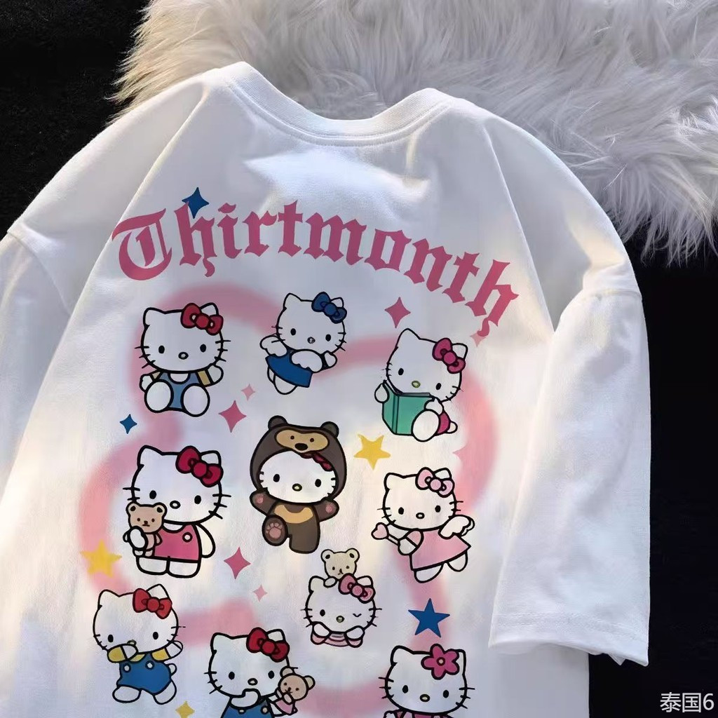 COD (จัดส่งในกรุงเทพฯ) MAO Shop 凯蒂猫印花短袖T恤100%棉韩版时尚宽松上衣