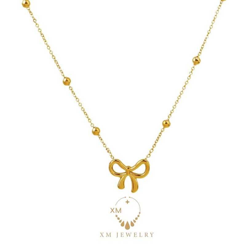 XM JEWELRY สร้อยคอเหล็กไททาเนียม โบว์ผู้หญิง ใหม่ สีไม่ซีดจาง ไม่แพ้ เหมาะสำหรับอาบน้ำ สวมใส่ได้ 8E1