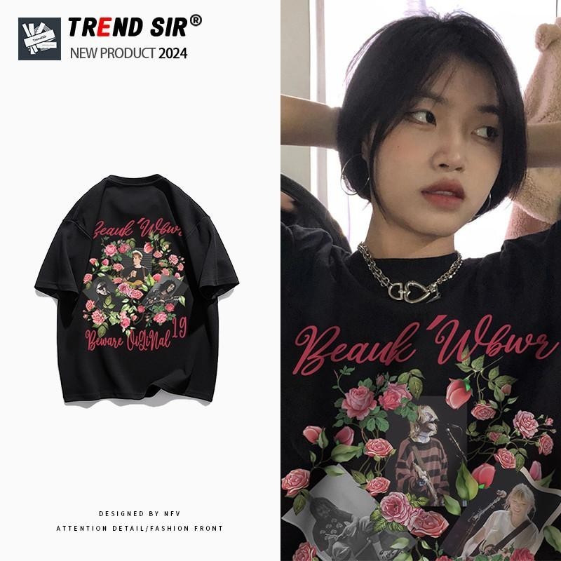 2024 TrendSirพร้อมส่งเสื้อยืดผ้าคอตตอน alphabettshirt สีสดใส ดอกไม้สดใส s-5xl