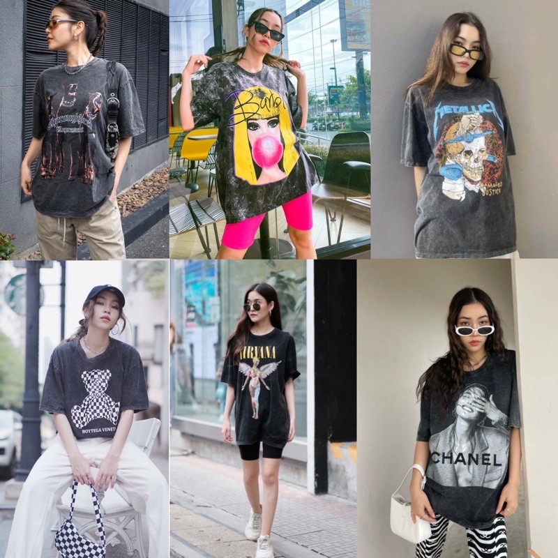 STF_SHOPผ้าคอตตอน ผ้าฟอกOversize พิมลาย หลากหลาย สกรีนสวยทุกรุ่น งานUnisex ใส่ได้ทั้งหญิง-ชาย