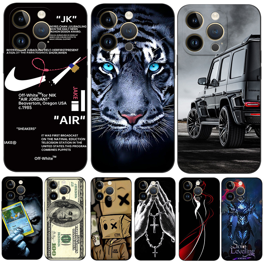 สําหรับiPhone 16 PLUSสําหรับiPhone 16 Pro Maxโทรศัพท์ซิลิโคนอ่อนนุ่มป้องกันTpuกรณีสีดํารูปแบบรถเสือเ