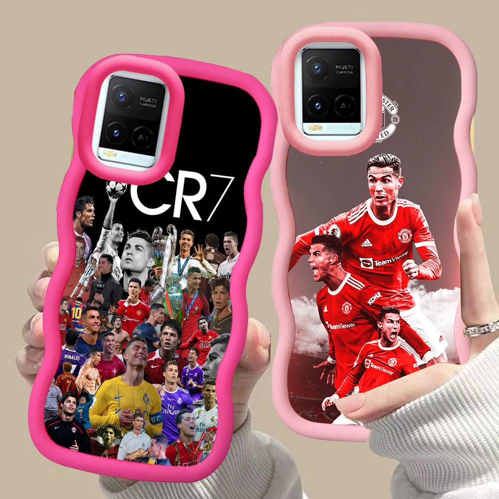 MERAH D-24 CR7 Ronaldo สีชมพูสีแดงปลอกสําหรับ VIVO V30 Y02a Y21a Y02t Y02 Y21s Y21 Y21t Pro 5G สีดํา
