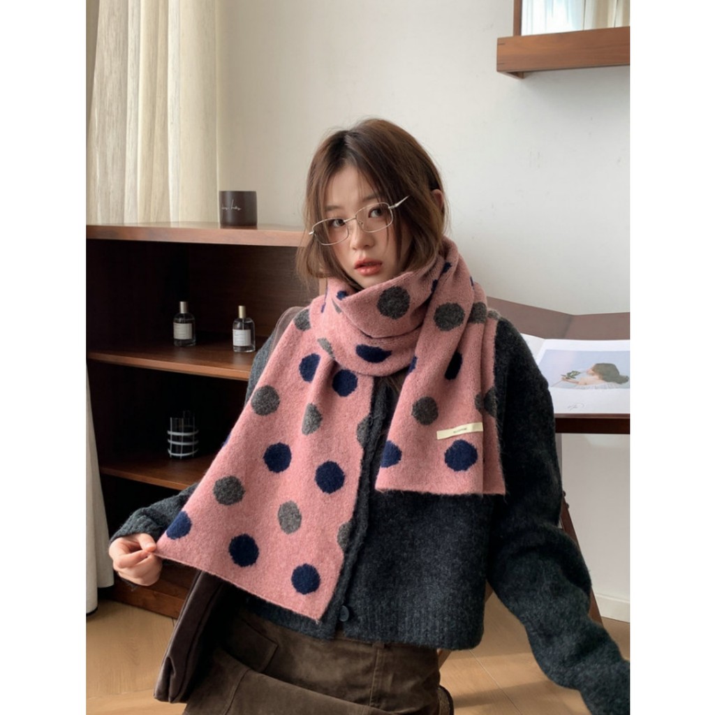 ผ้าพันคอกลมดีไซน์เกาหลีสีสัน Polka Dot อบอุ่นสำหรับฤดูหนาว