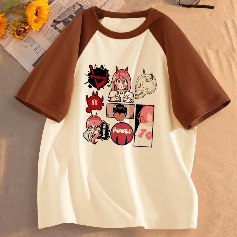 เสื้อยืดหญิงแบบ breathable อินเทรนด์สำหรับ streetwear พร้อมกราฟิก anime Chainsaw Man ในสไตล์ 2000S แ