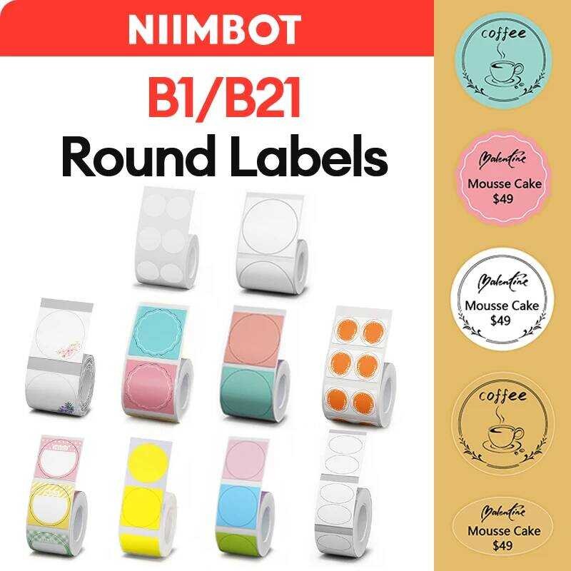 NiiMBOT รอบฉลากสติกเกอร์ Self-กาวกระดาษฉลากกันน้ําสําหรับ B1 B21 Niimbot Mini แบบพกพาความร้อน