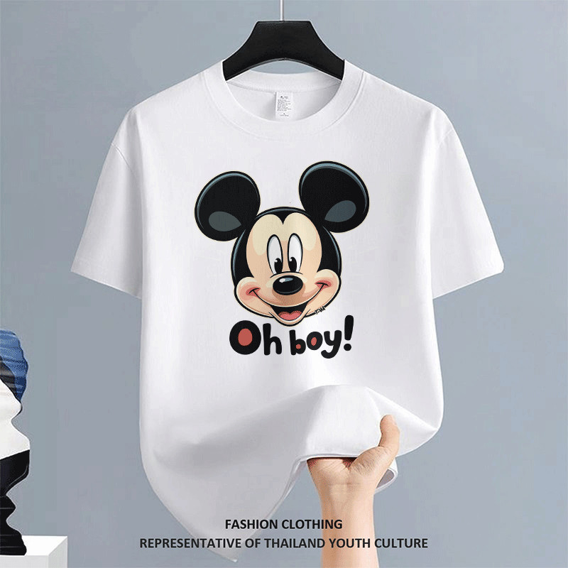 คอกลม ลายการ์ตูน OVERSIZE สตรีทแฟชั่น ผู้ชาย สีดําแขนสั้น CASUAL สีขาว-ดำ FASHION เสื้อยืดผู้ชาย t-shirt COOL