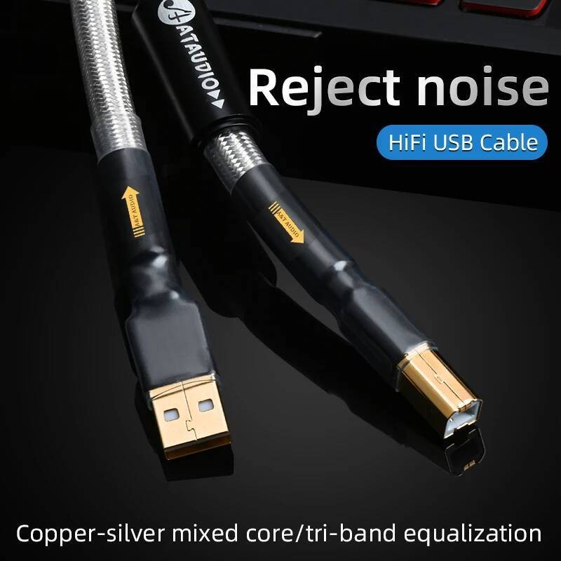 ATAUDIO Hifi สาย USB Hi-end 7N OCC Silver USB Type A ถึง B สําหรับ DAC Player เครื่องขยายเสียงคอมพิว